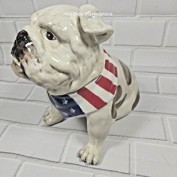 Blue Sky Bulldog Cookie Jar STARS AND STRIPES FOREVER Ceramic or a Dog treat jar - Picture 3 of 10